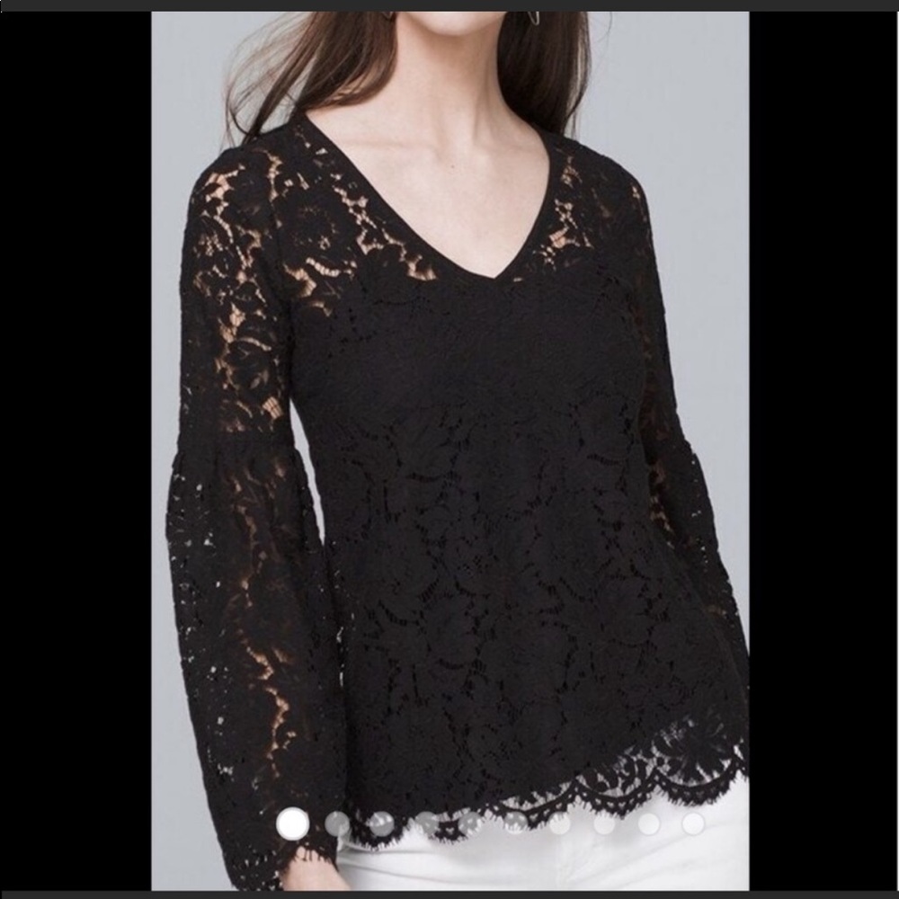 WHBM Black Lace Bell Sleeve Blouse Small